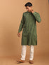 Vastramay Men's Green Cotton Cool Dyable Kurta with Cream Pant Set