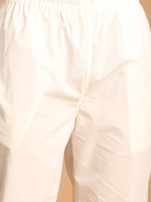 Vastramay Men's Green Cotton Cool Dyable Kurta with Cream Pant Set