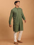 Vastramay Men's Green Cotton Cool Dyable Kurta with Cream Pant Set