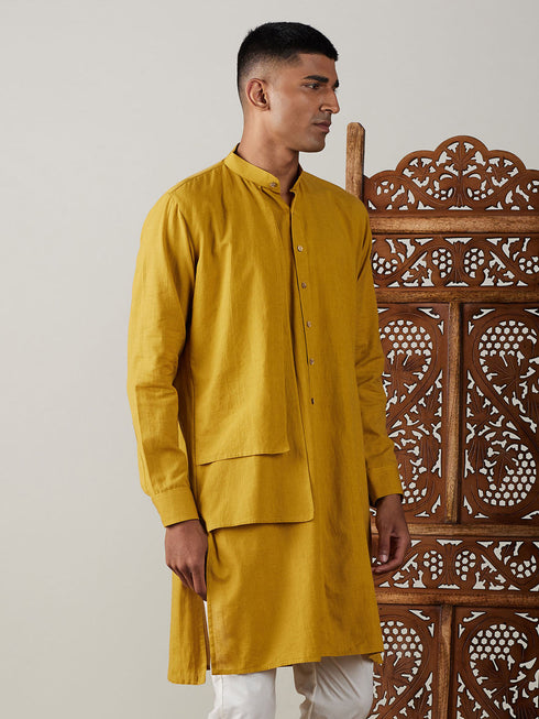 Vastramay Men's Mustard Cotton Cool Dyable Kurta