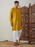 Vastramay Men's Mustard Cotton Cool Dyable Kurta with white Pant Set
