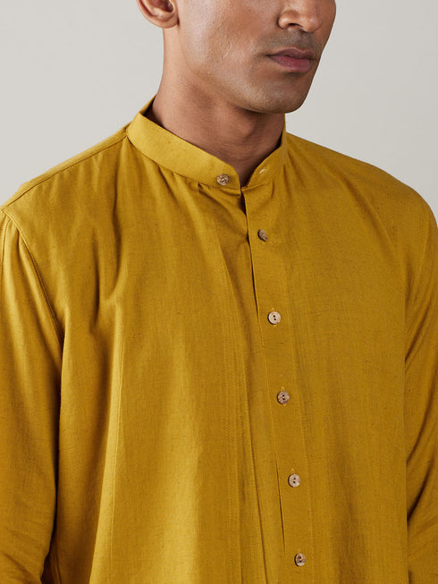 Vastramay Men's Mustard Cotton Cool Dyable Kurta with white Pant Set