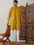 Vastramay Men's Mustard Cotton Cool Dyable Kurta with white Pant Set