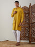 Vastramay Men's Mustard Cotton Cool Dyable Kurta with white Pant Set