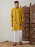 Vastramay Men's Mustard Cotton Cool Dyable Kurta with white Pant Set