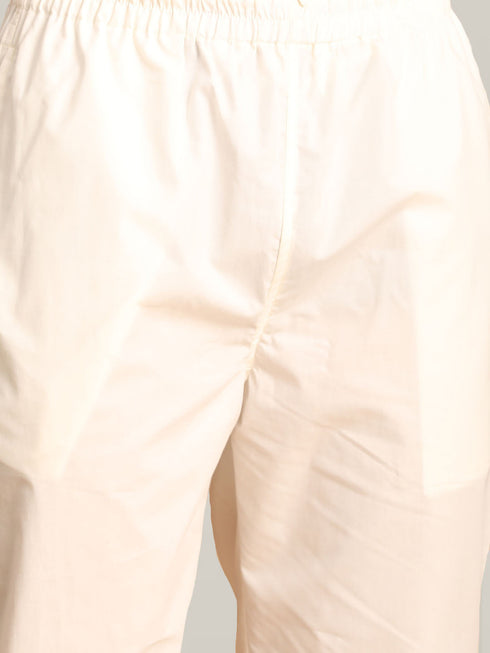 Vastramay Men's Mustard Cotton Cool Dyable Kurta with Cream Pant Set