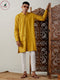 Vastramay Men's Mustard Cotton Cool Dyable Kurta with Cream Pant Set