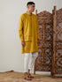 Vastramay Men's Mustard Cotton Cool Dyable Kurta with Cream Pant Set