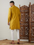 Vastramay Men's Mustard Cotton Cool Dyable Kurta with Cream Pant Set
