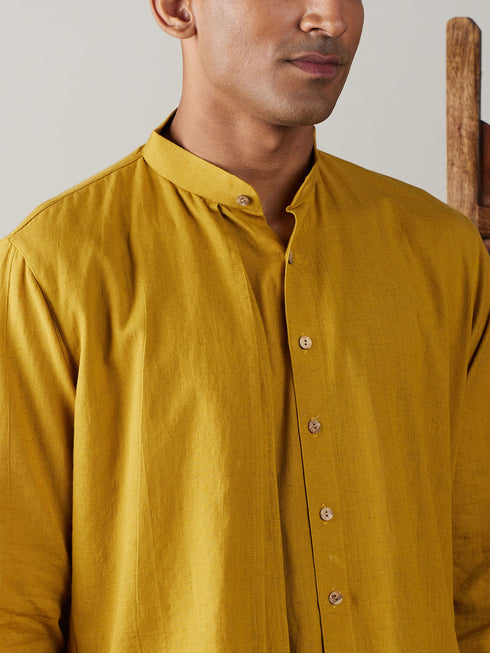 Vastramay Men's Mustard Cotton Cool Dyable Kurta with Cream Pant Set