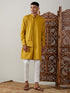 Vastramay Men's Mustard Cotton Cool Dyable Kurta with Cream Pant Set