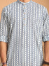 Vastramay Men's White And Blue Geometrical Striped Printed Curved Kurta