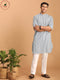 Vastramay Men's White And Blue Geometrical Striped Printed Curved Kurta with white Pant Set