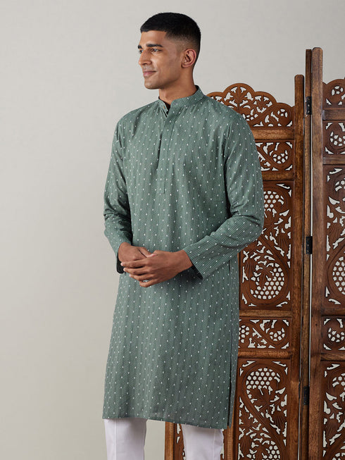 Vastramay Men's Green cotton Jacquard Kurta