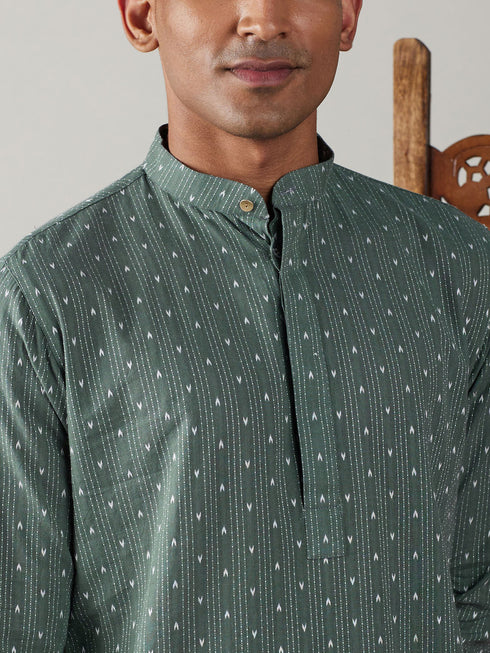 Vastramay Men's Green cotton Jacquard Kurta