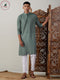 Vastramay Men's Green cotton Jacquard Kurta With White Pant Set