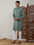 Vastramay Men's Green cotton Jacquard Kurta With White Pant Set