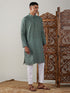 Vastramay Men's Green cotton Jacquard Kurta With White Pant Set