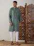 Vastramay Men's Green cotton Jacquard Kurta With White Pant Set