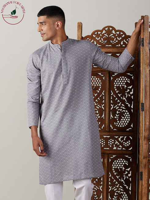 Vastramay Men's Grey cotton Jacquard Kurta