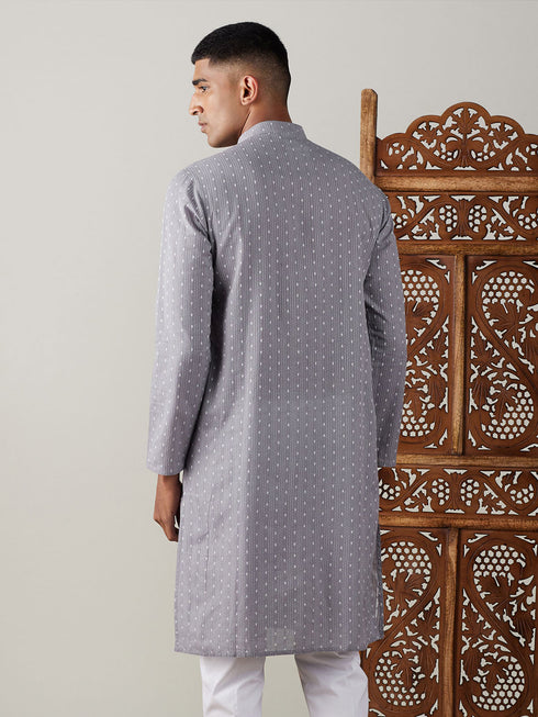 Vastramay Men's Grey cotton Jacquard Kurta