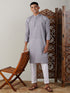 Vastramay Men's Grey cotton Jacquard Kurta