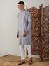 Vastramay Men's Grey cotton Jacquard Kurta With White Pant Set