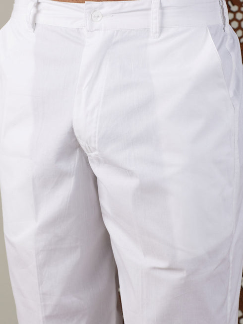 Vastramay Men's Grey cotton Jacquard Kurta With White Pant Set