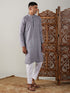 Vastramay Men's Grey cotton Jacquard Kurta With White Pant Set