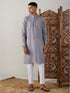 Vastramay Men's Grey cotton Jacquard Kurta With White Pant Set