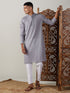 Vastramay Men's Grey cotton Jacquard Kurta With White Pant Set