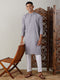 Vastramay Men's Grey cotton Jacquard Kurta With White Pant Set