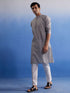 Vastramay Men's Grey And White Pure Cotton Kurta Pyjama Set