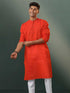 Vastramay Men's Red Pure Cotton Handloom Kurta