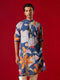 Vastramay Men's Multicolor Base Blue cotton Printed Kurta