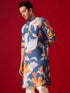 Vastramay Men's Multicolor Base Blue cotton Printed Kurta