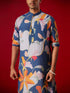 Vastramay Men's Multicolor Base Blue cotton Printed Kurta