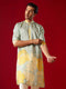 Vastramay Men's Multicolor Base Yellow cotton Printed Kurta