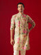 Vastramay Men's Multicolor Base Beige cotton Printed Kurta
