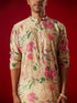 Vastramay Men's Multicolor Base Beige cotton Printed Kurta