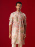 Vastramay Men's Multicolor Base Peach cotton Printed Kurta