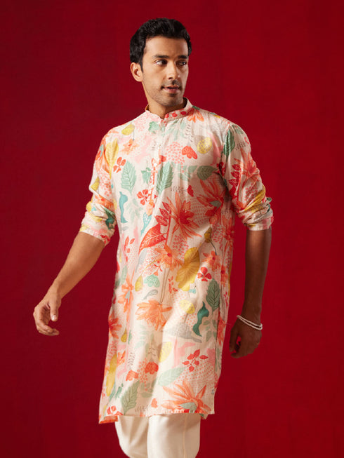 Vastramay Men's Multicolor cotton Printed Kurta