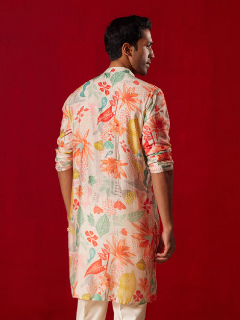 Vastramay Men's Multicolor cotton Printed Kurta