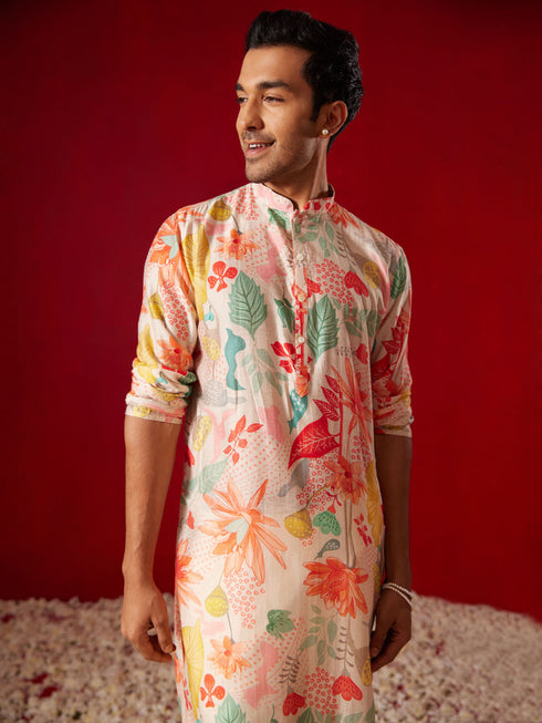 Vastramay Men's Multicolor cotton Printed Kurta