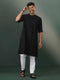 Vastramay Men's Black Hakooba Cotton Kurta With White Pant