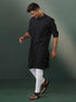 Vastramay Men's Black Hakooba Cotton Kurta With White Pant