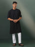 Vastramay Men's Black Hakooba Cotton Kurta With White Pant