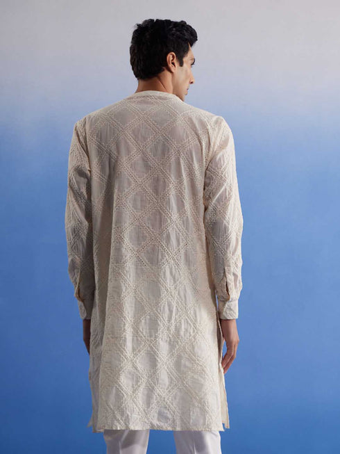 Vastramay Men's Cream Hakooba Cotton Kurta