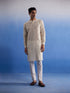 Vastramay Men's Cream Hakooba Cotton Kurta With White Pant