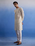 Vastramay Men's Cream Hakooba Cotton Kurta With White Pant